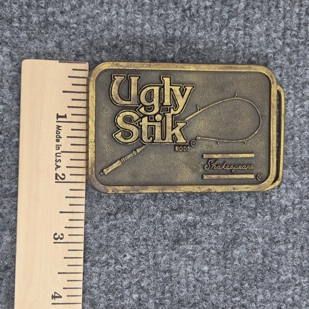 Vintage Shakespeare Ugly Stik Rods Belt Buckle Solid Brass RJ Roberts Made USA